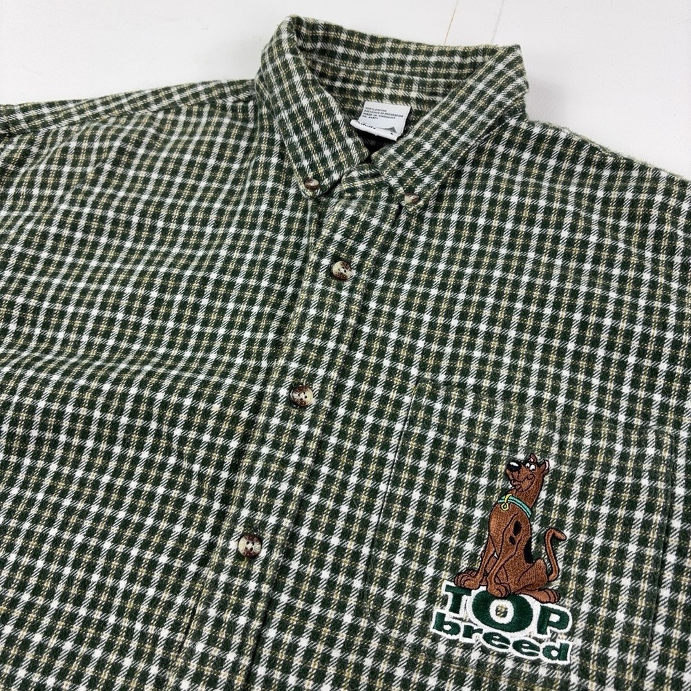 Vintage 1998 Warner Bros Studio Shirt Mens L Green Flannel Scooby-Doo Button Up